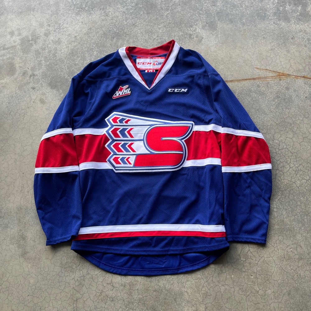CCM Spokane Chiefs WHL Hockey Jersey Blue Red White Adult Small Made in Canada